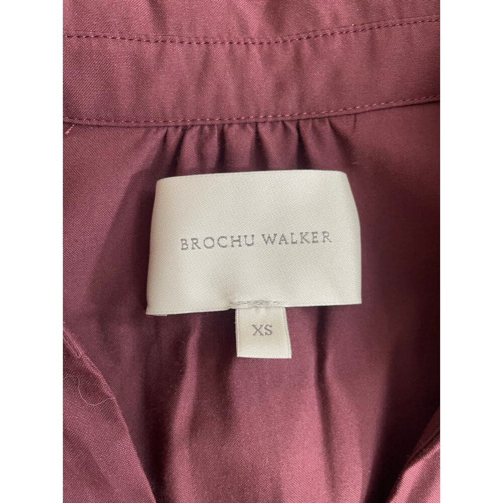 Brochu Walker XS Burgundy Maxi Shirt Dress Balloon Sleeve Belted Luxury - Picture 6 of 10